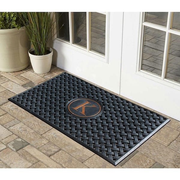 A1HC Weave Black/Bronze 24 in x 39 in 100% Rubber Thin Profile Outdoor Durable Monogrammed K Doormat