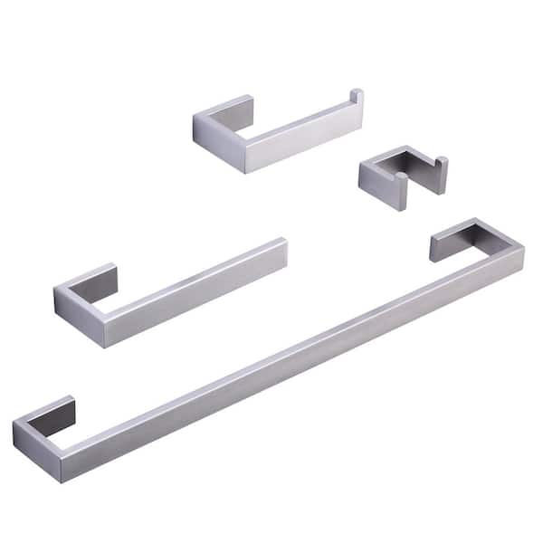 AVITAS 4-Piece Bath Hardware Set with Towel Bar Toilet Paper Holder Hand Towel Holder and Robe Hook in Brushed Nickel