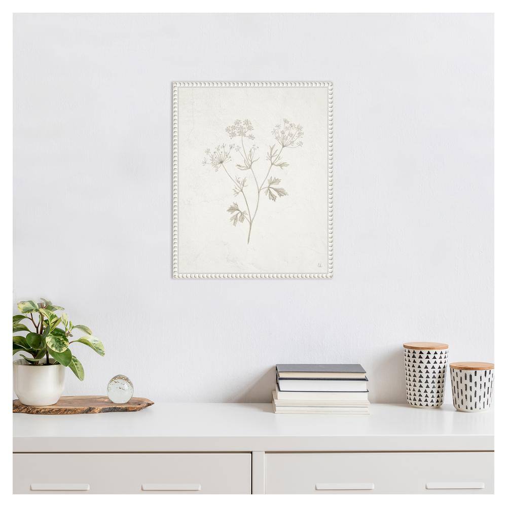 Beaded White Framed Botanic-Inspired Canvas Wall Art