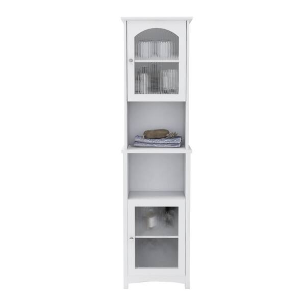 Unbranded Floor Cabinet 15.74 in. W x 11.8 in. D x 49.38 in. H White Linen Cabinet with 2 Glass Doors and Adjustable Shelves