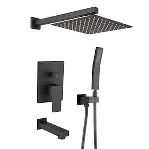 1-Spray Square Hand Shower with Tub and Shower Faucet in Matte Black (Valve Included)