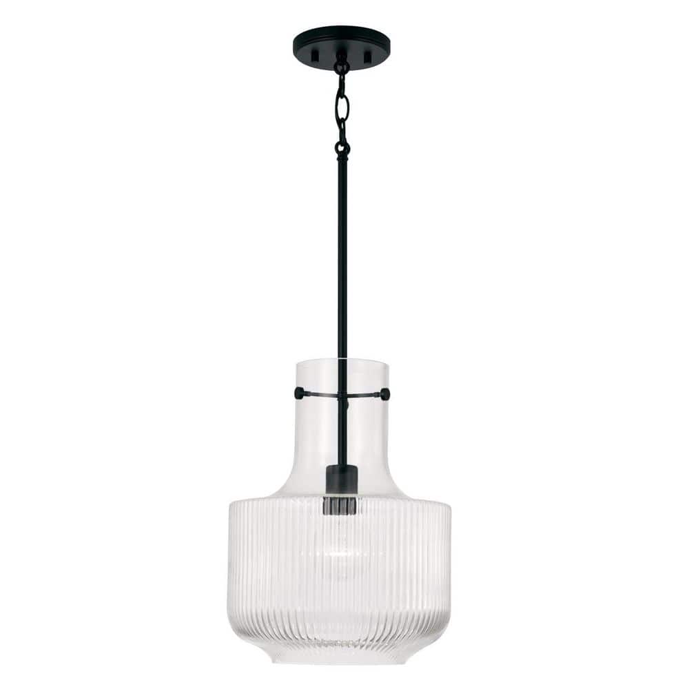 Nyla 11in. W x 15 in. H 1-Light Pendant in Matte Black with Clear Fluted Glass price history on PriceWatchPro