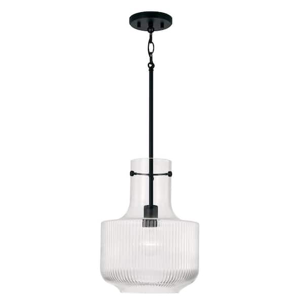 Capital Lighting Fixture Company Nyla 11in. W x 15 in. H 1-Light Pendant in Matte Black with Clear Fluted Glass