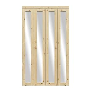 48 in. x 80 in. 1-Lite Solid Core Unfinished Pine Wood Mirrored Glass Interior Closet Bi-fold Door with Hardware