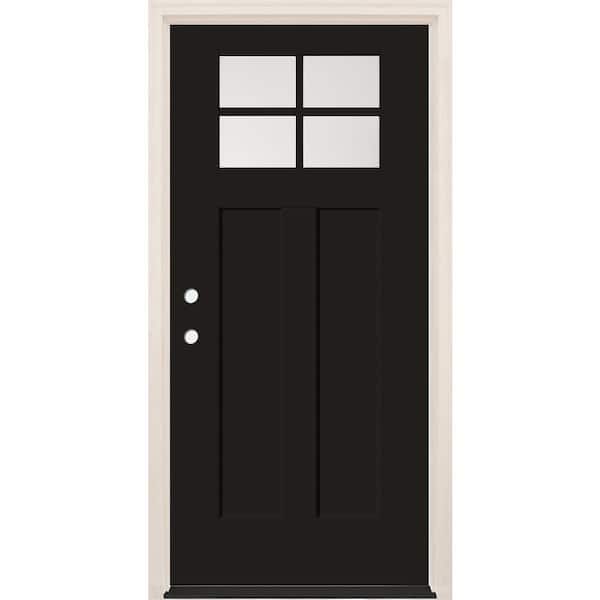 Builders Choice 36 in. x 80 in. Right-Hand 4-Lite Clear Glass Onyx Painted Fiberglass Prehung Front Door with 6-9/16 in. Frame