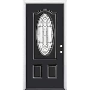 36 in. x 80 in. Chatham 3/4 Oval-Lite Left Hand Inswing Painted Steel Prehung Front Exterior Door with Brickmold