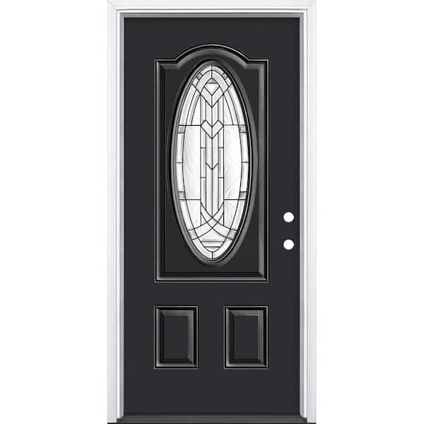 Masonite 36 in. x 80 in. Chatham 3/4 Oval-Lite Left Hand Inswing Painted Steel Prehung Front Door with Brickmold, Vinyl Frame