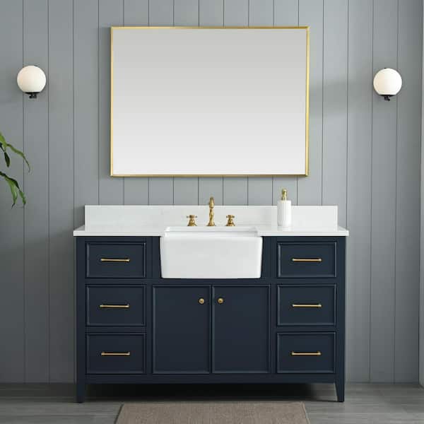 SUDIO Casey 54 in. W x 22 in. D Bath Vanity in Indigo Blue with Engineered Stone Vanity Top in Ariston White with White Sink