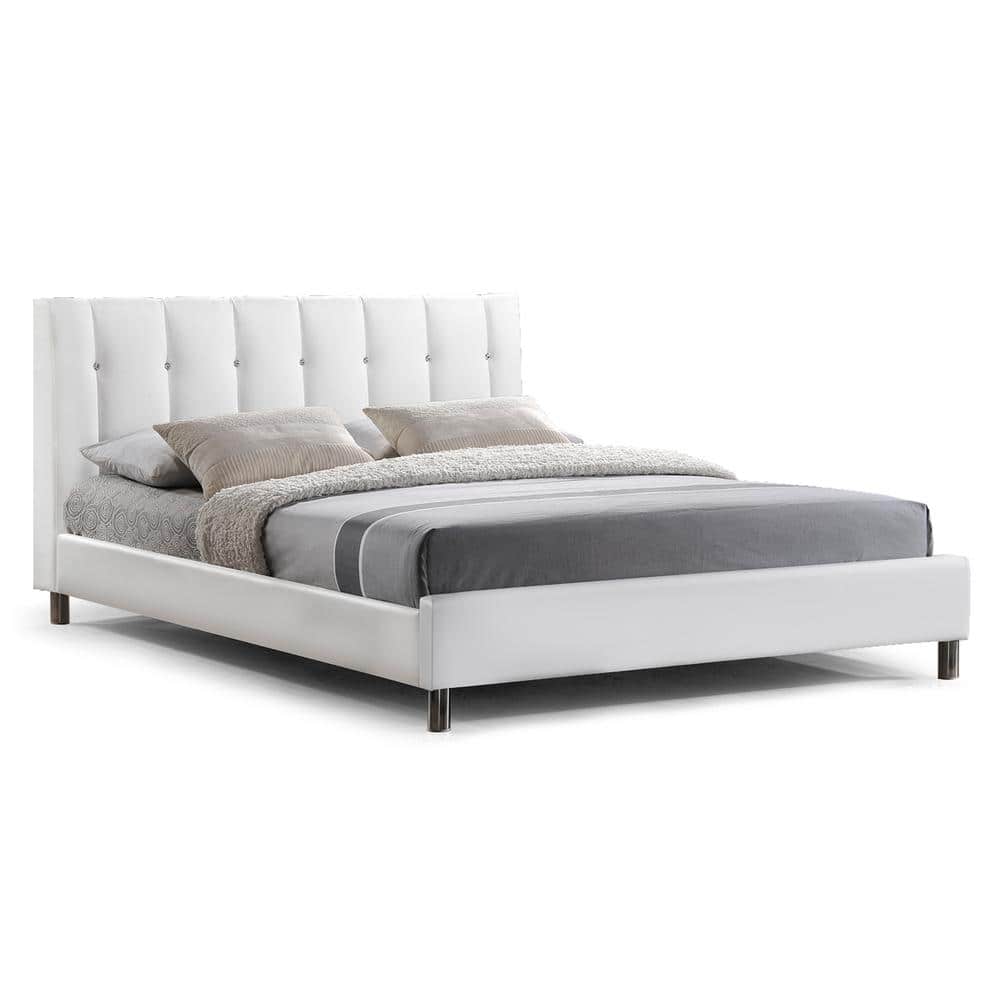 White Full Faux Leather Upholstered Platform Bed with Tufted Headboard