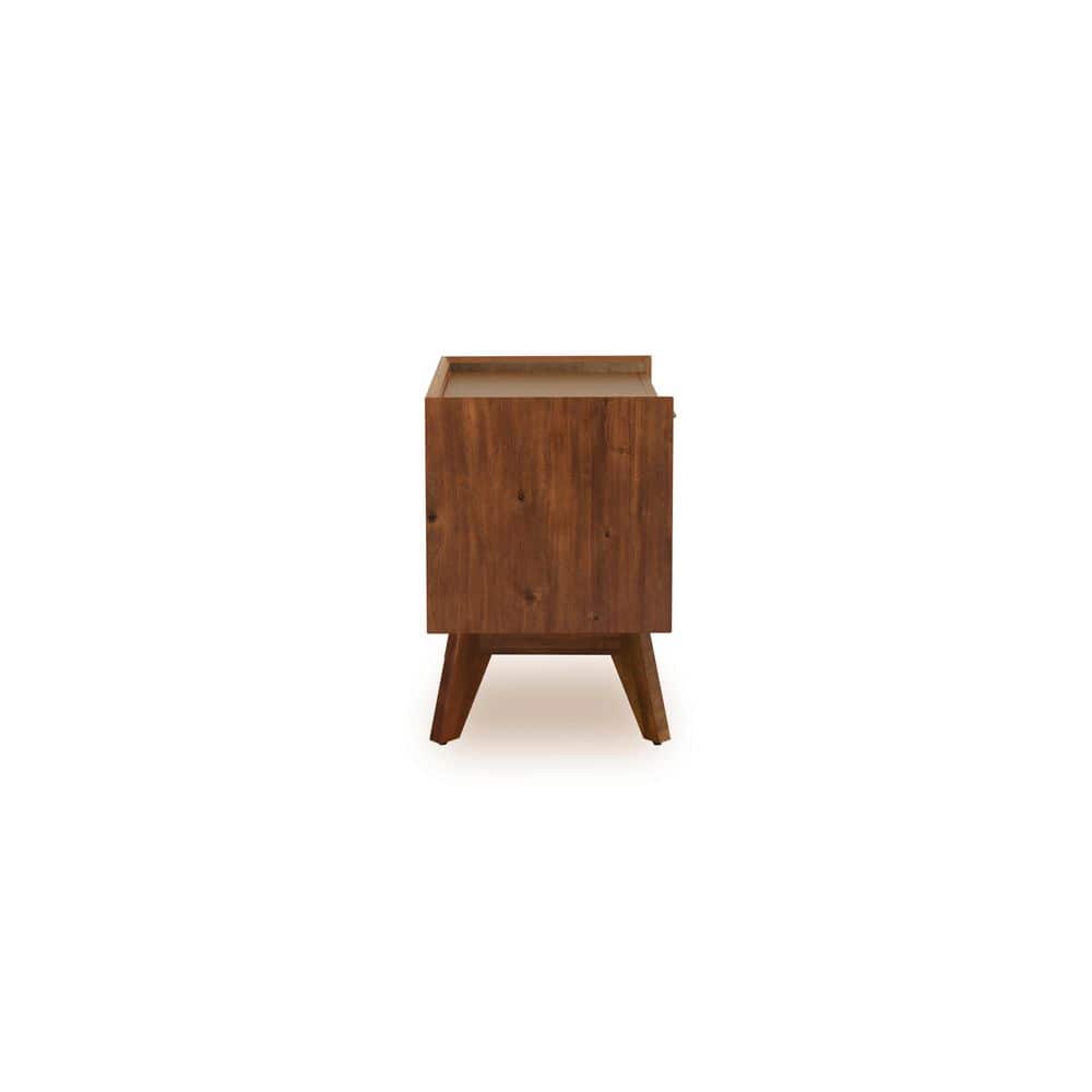 Walnut Acacia Wood Nightstand with Brass Handle and Shelf