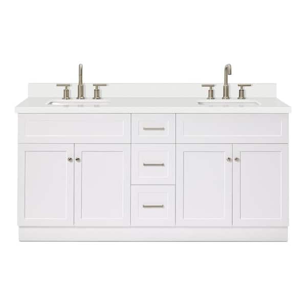 Hamlet 72 in. W x 22 in. D x 36 in. H Bath Vanity in White with Pure White Quartz Top