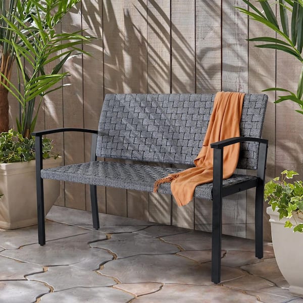 Chelsea 2-Person Gray Galvanized steel and Gray Wicker Outdoor Bench