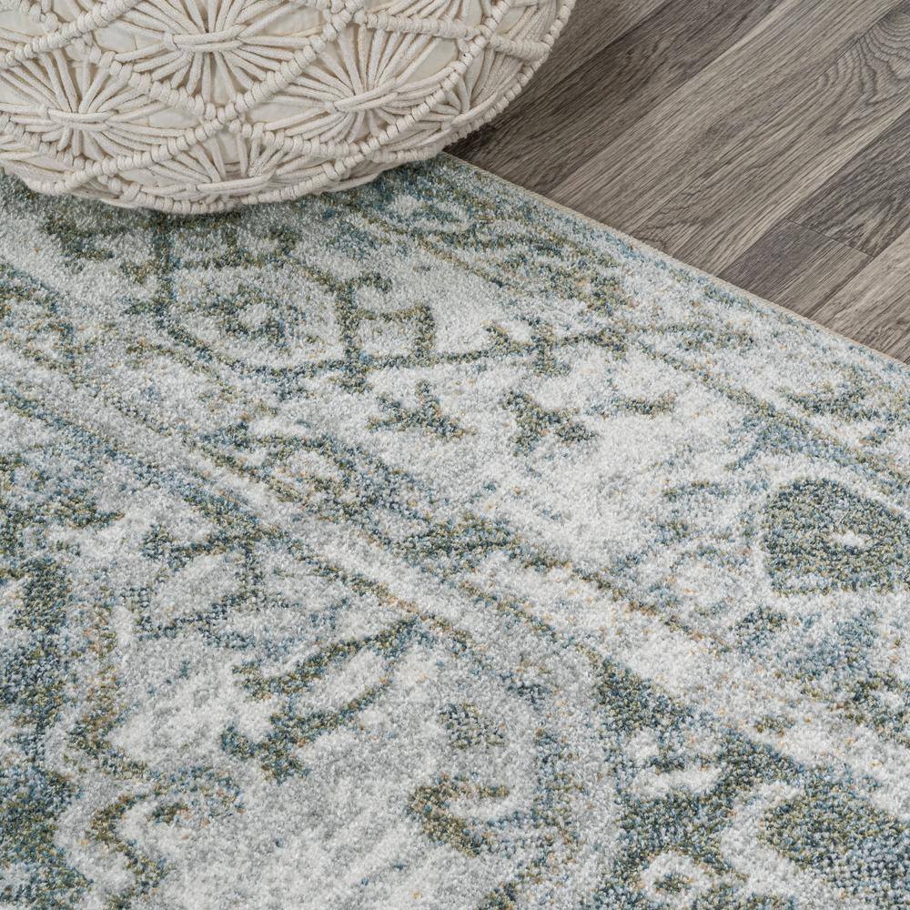 Pavel Light Gray and Blue Synthetic Medallion Washable Area Rug