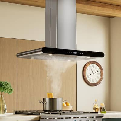 36 in. Black 450 CFM Ducted Wall Mount Range Hood Stainless Steel Kitchen Vent Hood