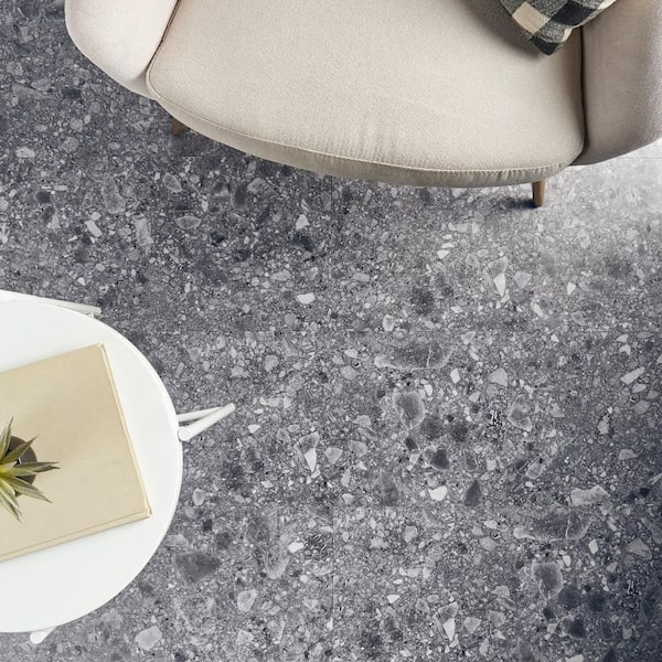 Rizzo 28 MIL. Charcoal 12 in. x 24 in. Glue Down Waterproof Matte Luxury Vinyl Flooring Tile (31.96 Sq. Ft. / Case)
