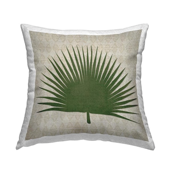 Fan Palm Patterned Green Square Outdoor Throw Pillow