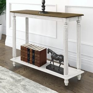 Moshiem 35.4 in. Spray Paint White with Oak Rectangular Solid Wood Console Table