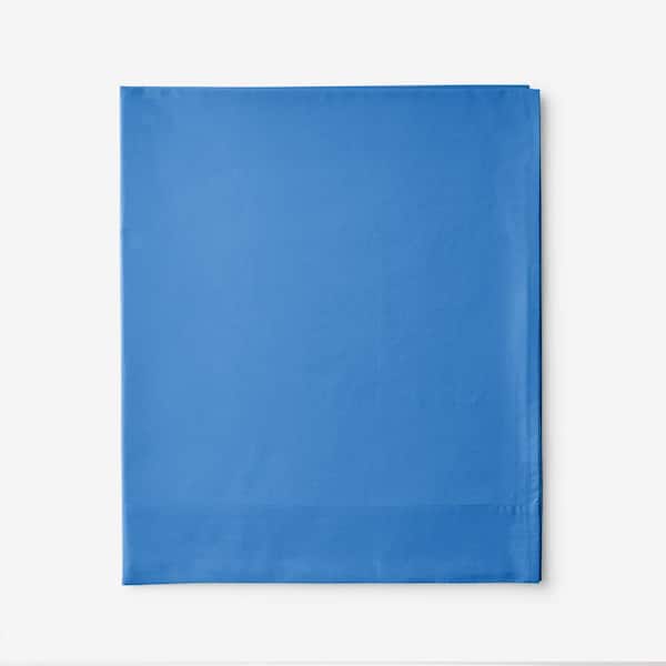 The Company Store Company Cotton Percale Delft Blue Solid 300-Thread Count California King Deep Pocket Flat Sheet