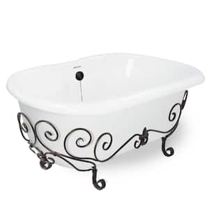 60 in. AcraStone Double Clawfoot Non-Whirlpool Bathtub in White and Base in Old World Bronze