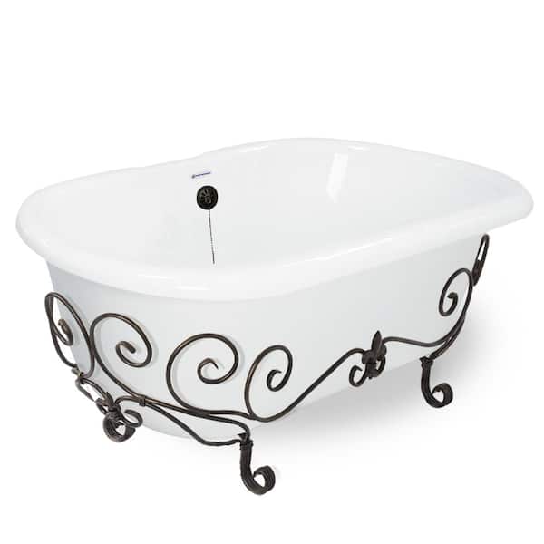 American Bath Factory 70 in. AcraStone Double Clawfoot Non-Whirlpool Bathtub in White and Base in Old World Bronze