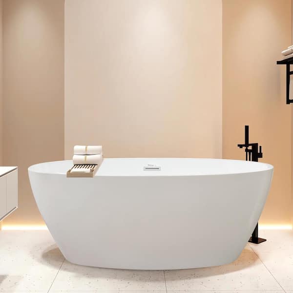 Vanity Art Amiens 69 in. x 40 in. Acrylic Flatbottom Freestanding Soaking Bathtub with Center Drain in Pure White