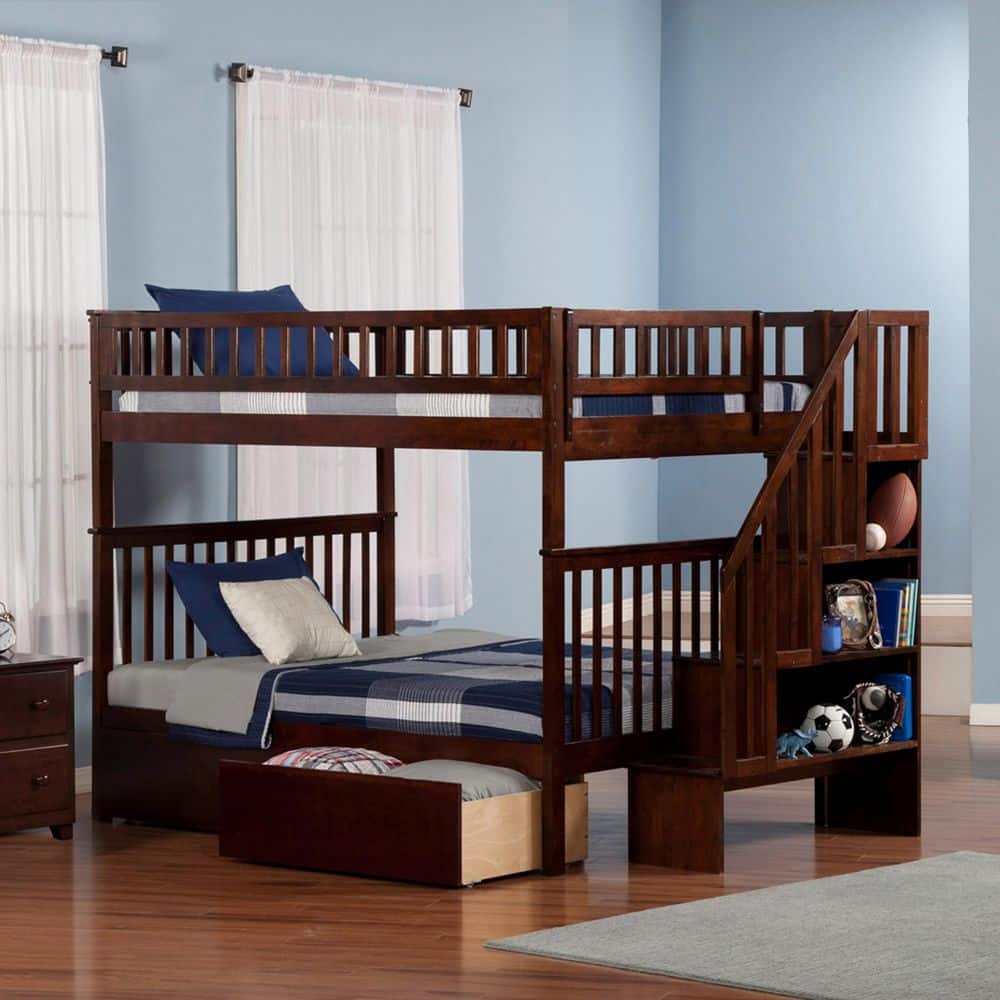 Woodland Walnut Full Over Full Staircase Bunk Bed with 2-Urban Bed Drawers price history on PriceWatchPro