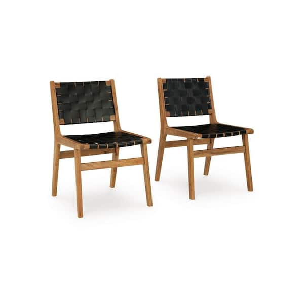 Dinno Brown Wood with Solid Back Dining Side Chair (Set of 2)
