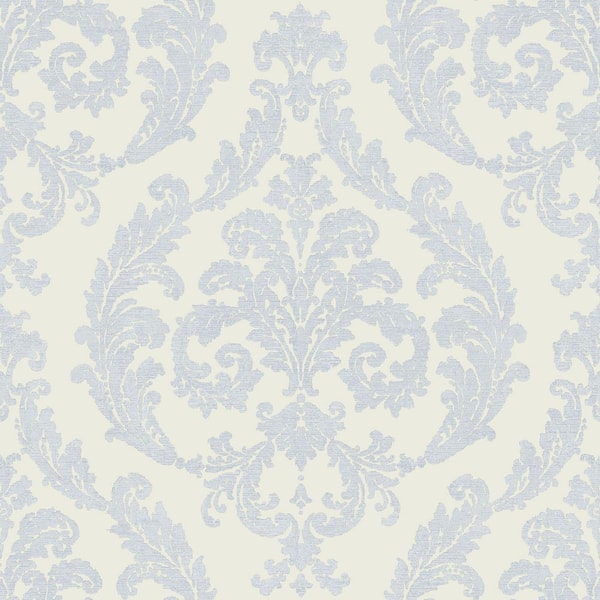 Unbranded Palazzo 2 Collection Ice Blue Silk Damask Vinyl on Non-Woven Non-Pasted Wallpaper Roll
