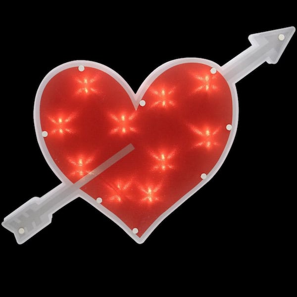 Northlight 11 in. H x 18 in. L Lighted Red Heart with Arrow Valentine's Day Window Silhouette Decoration
