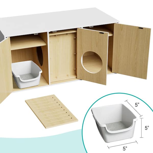 2-Layers Cat Litter Box Enclosure,Hidden Cat Washroom with Divider,Sturdy Wooden Pet House End Table,Includes Areas: Bedroom,Dining Room,T好評販売中