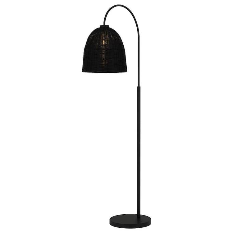 Hampton Bay Highler 61 in. Matte Black Floor Lamp with Black Rattan Shade