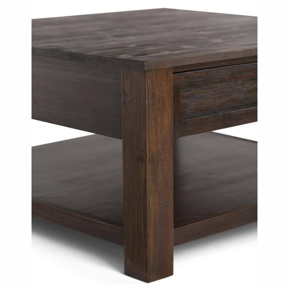 Rustic Acacia Wood Square Coffee Table with Storage in Charcoal Brown
