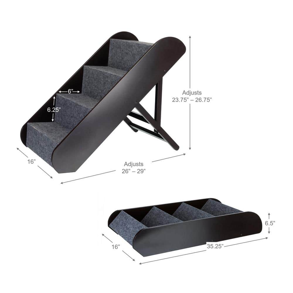 Espresso Brown Adjustable 4-Step Pet Stairs with Carpet Treads