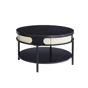 32 in. Black Finish Round Other Coffee Table with Storage