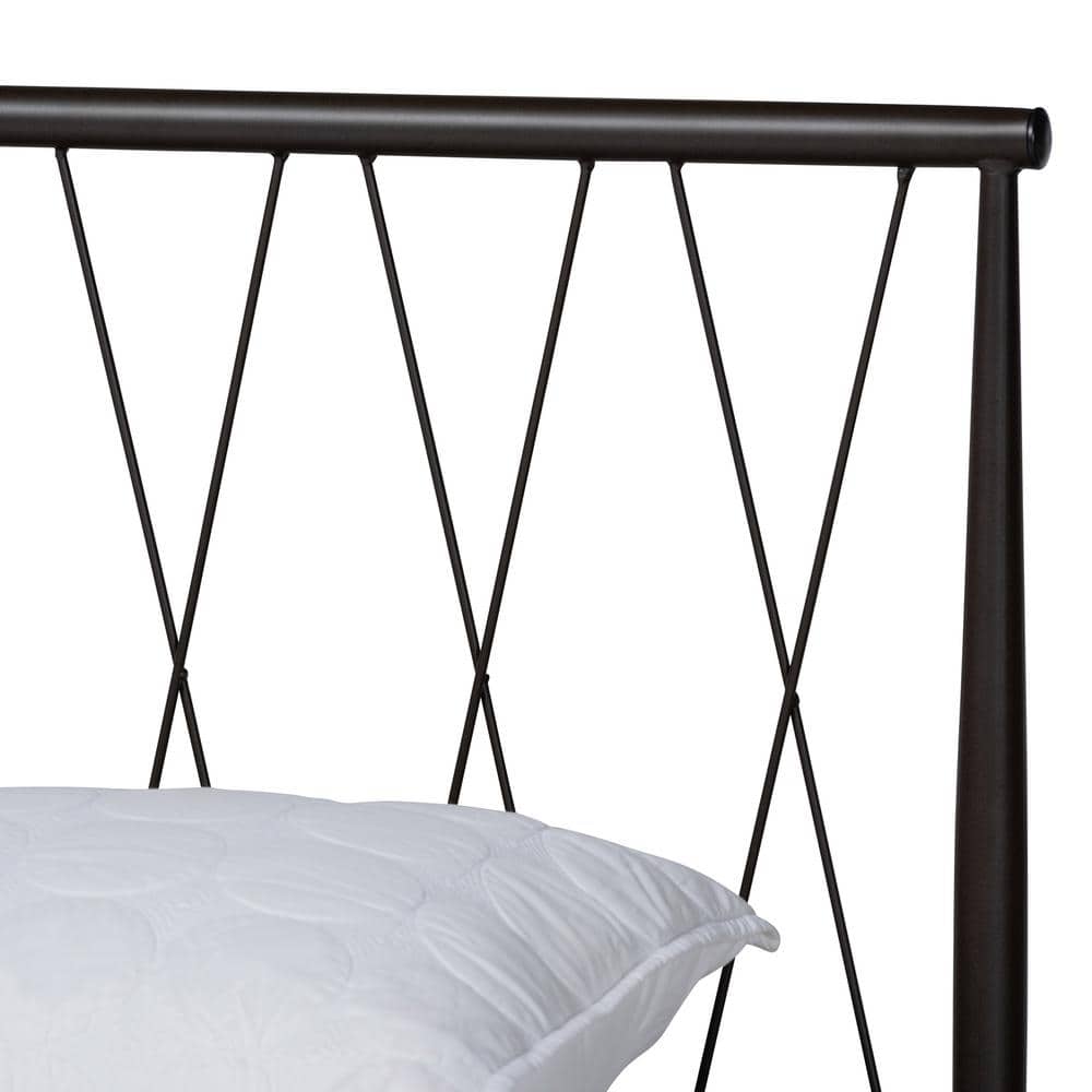 Full Black Metal Platform Bed with Crisscross Headboard
