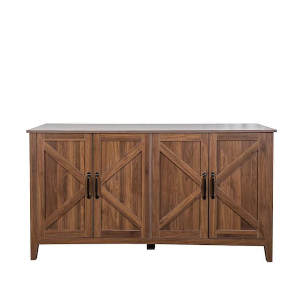 59.06 in. W x 15.75 in. D x 31.5 in. H Brown Linen Cabinet with 4-Doors and 2-Shelves for Living Rooms, Entrance