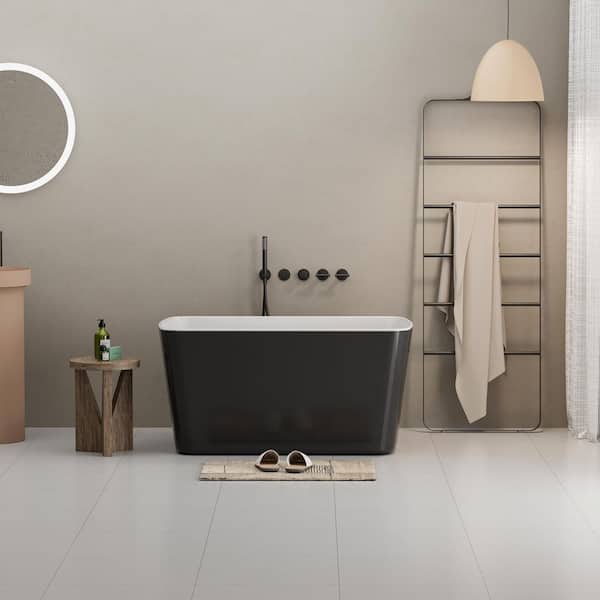 Xspracer Moray 49 in. x 28 in. Acrylic Flatbottom Freestanding Soaking Non-Whirlpool Bathtub in Glossy Black