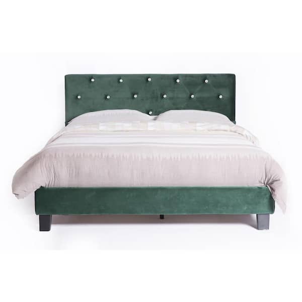 Green Queen Size Wood Velvet Tufted, Green Queen Bed
