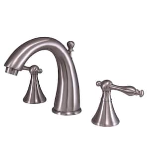 Naples 8 in. Widespread 2-Handle Bathroom Faucets with Brass Pop-Up in Brushed Nickel