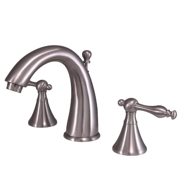 Kingston Brass Naples 8 in. Widespread 2-Handle Bathroom Faucets with Brass Pop-Up in Brushed Nickel