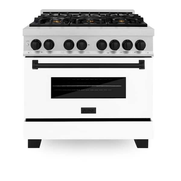 Autograph 36 in. Legacy Dual Fuel Range with 6 Burners and Electric Oven in Satin Steel with White and Black Accents