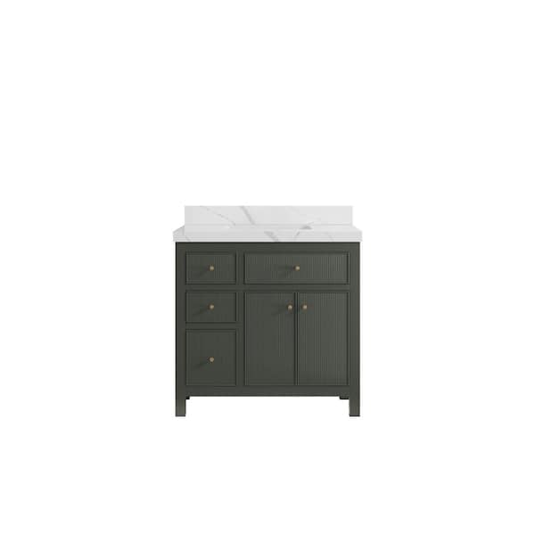 Willow Collections Sonoma 36 in. W x 22 in. D x 36 in. H Single Sink Bath Vanity Center in Pewter Green with 2 in. Calacatta Quartz Top