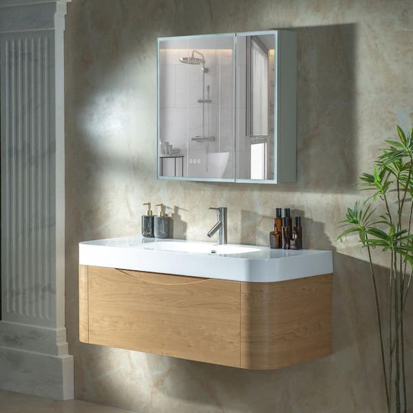 Lucus 48 in. W x 19.63 in. D x 16.13 in. H Single Sink Floating Bath Vanity in Wood Finish with White Resin Top