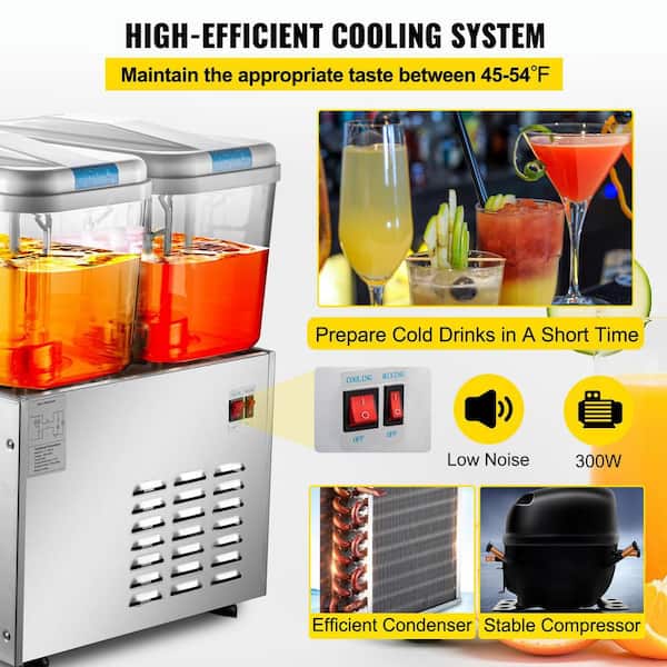 VEVOR Commercial Beverage Dispenser 9.5 Gallon 36L 2 Tanks Ice Tea Drink  Machine 300W Stainless Steel Food Grade Material Fruit Juice Equipped with  Thermostat C…