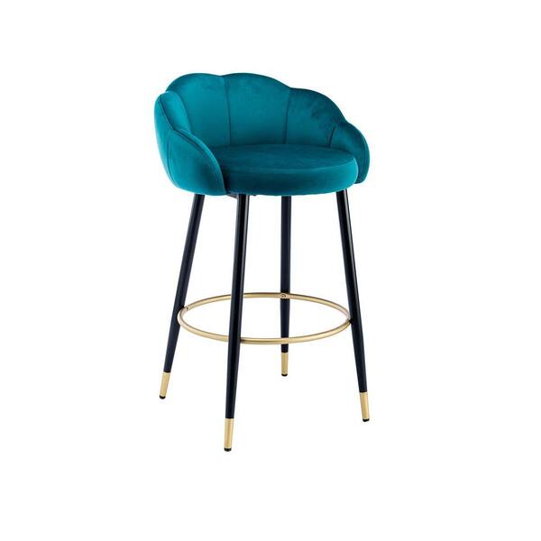 URTR 37 in. Teal Low Back Metal Frame Velvet Counter Height Bar Stools