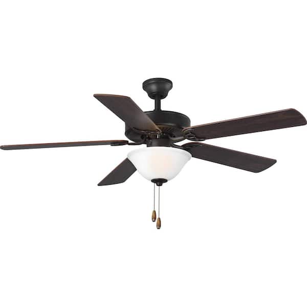 Progress Lighting AirPro 52 in. Indoor Bronze Traditional Ceiling Fan with 3000K Light Bulbs Included with Remote for Living Room