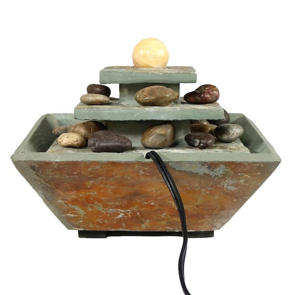 Sunnydaze Ascending Slate Tabletop Water Fountain Feature with LED Light 8" 