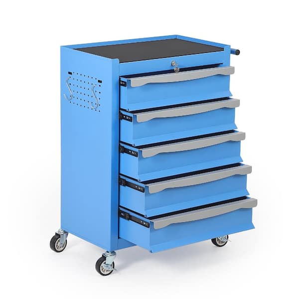 Rolling Tool Chest Cart, 5‑Drawer Metal Cabinet with Key Lock, Liners, Swivel Casters for Garage Workshop