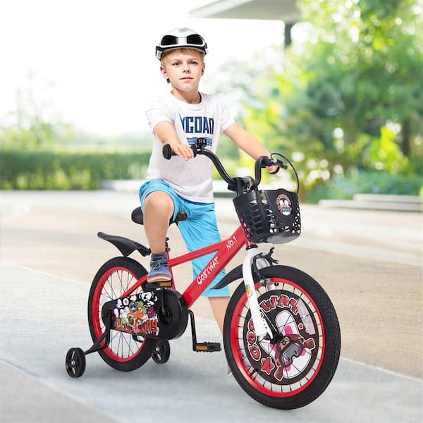 18 in. Kid's Bike for  4-Years to 8-Years Old with Height-Adjustable Handlebar and Saddle Handbrake Red