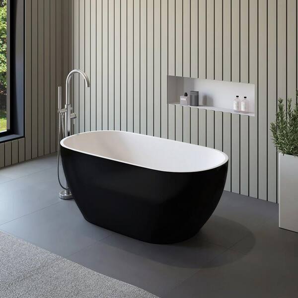 Philip 59 in. x 30 in. Freestanding Soaking Bathtub with Center Drain in Matte Black